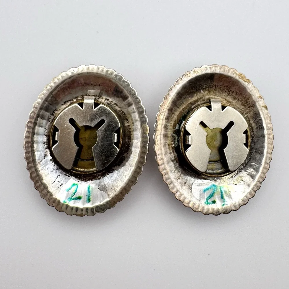 Navajo Sterling Silver Lapis Lazuli Concho Button Covers Pair 18g Vintage